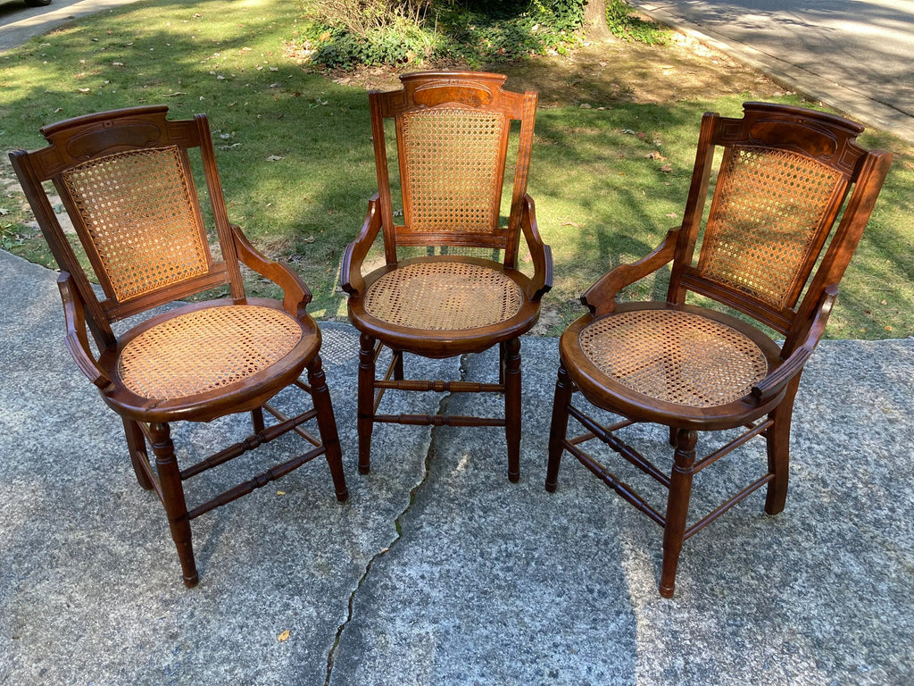 19th Century Burl Walnut Side Chairs With Caned Seats and Backs - Set of 3