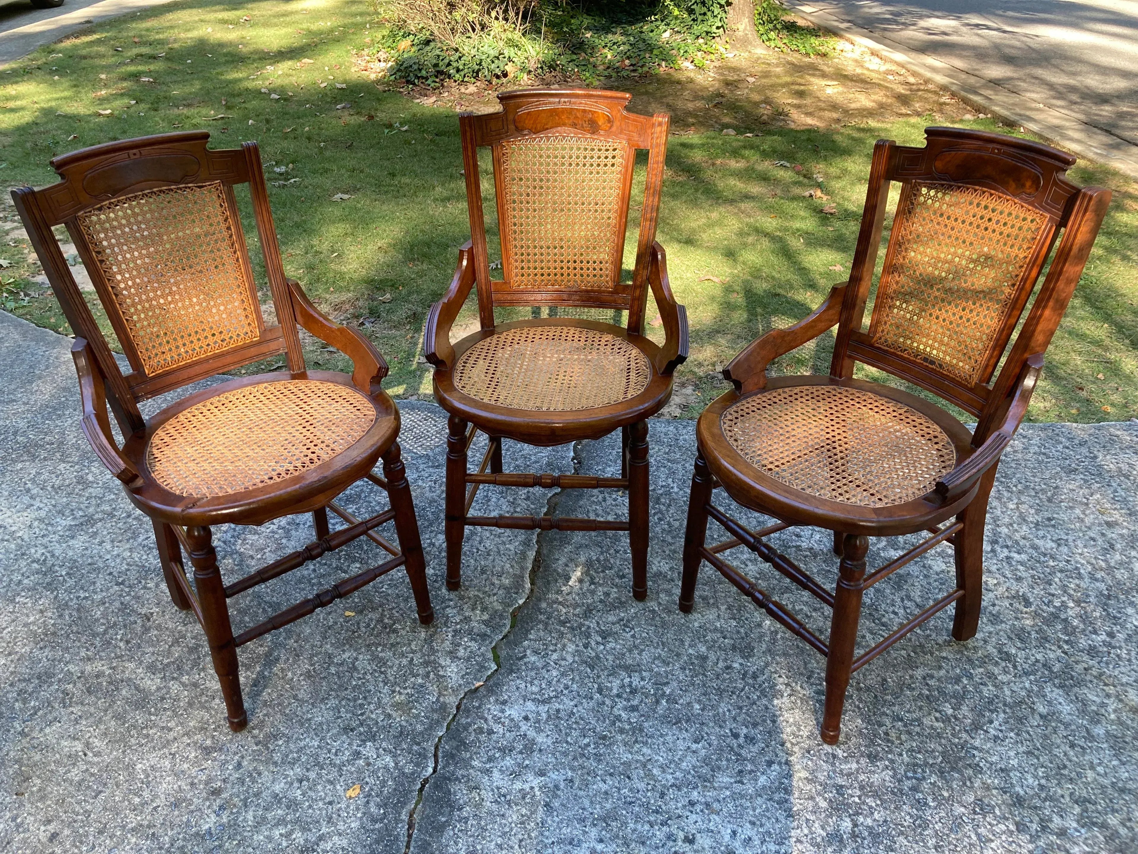 19th Century Burl Walnut Side Chairs With Caned Seats and Backs - Set of 3