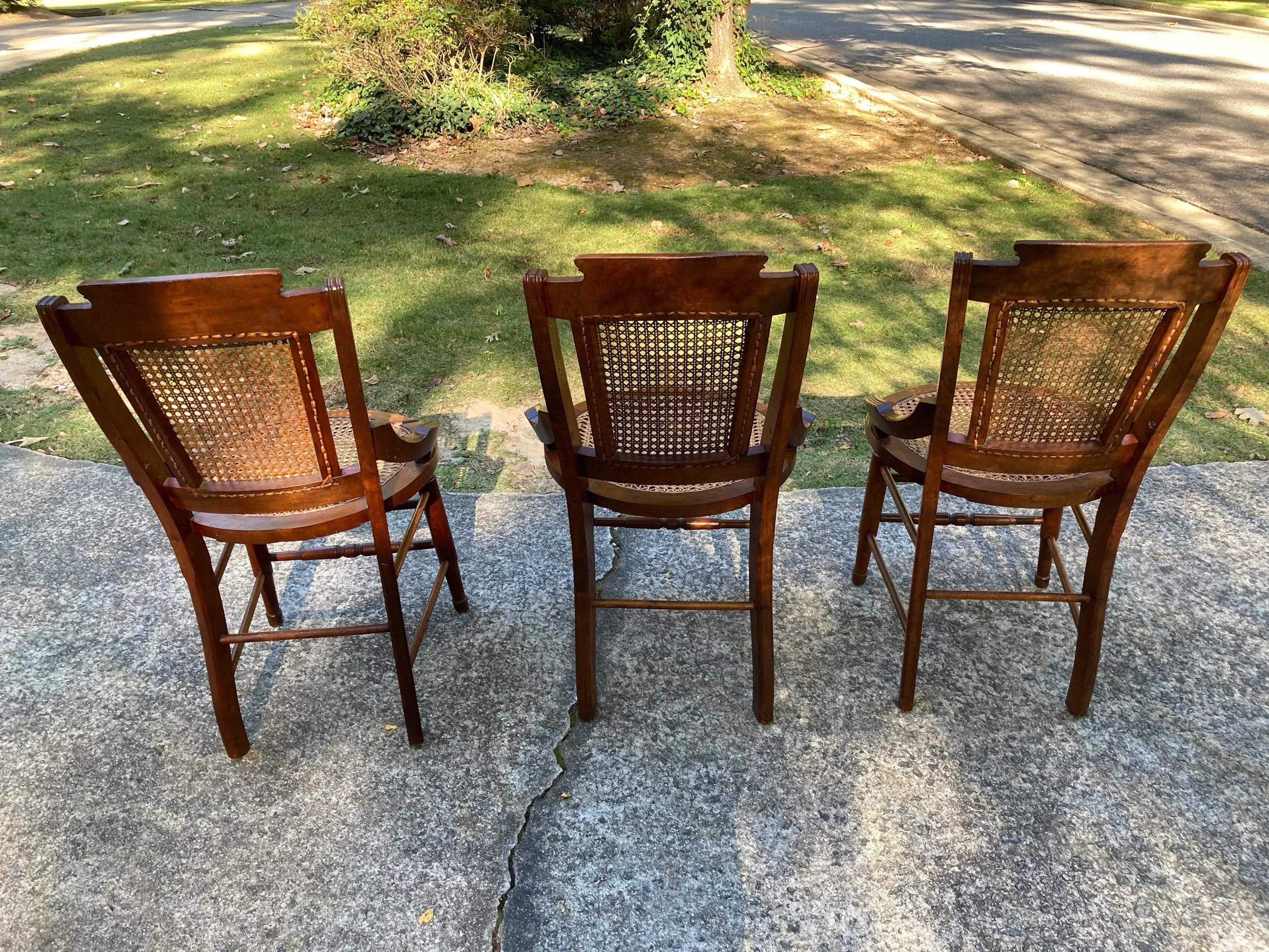 19th Century Burl Walnut Side Chairs With Caned Seats and Backs - Set of 3