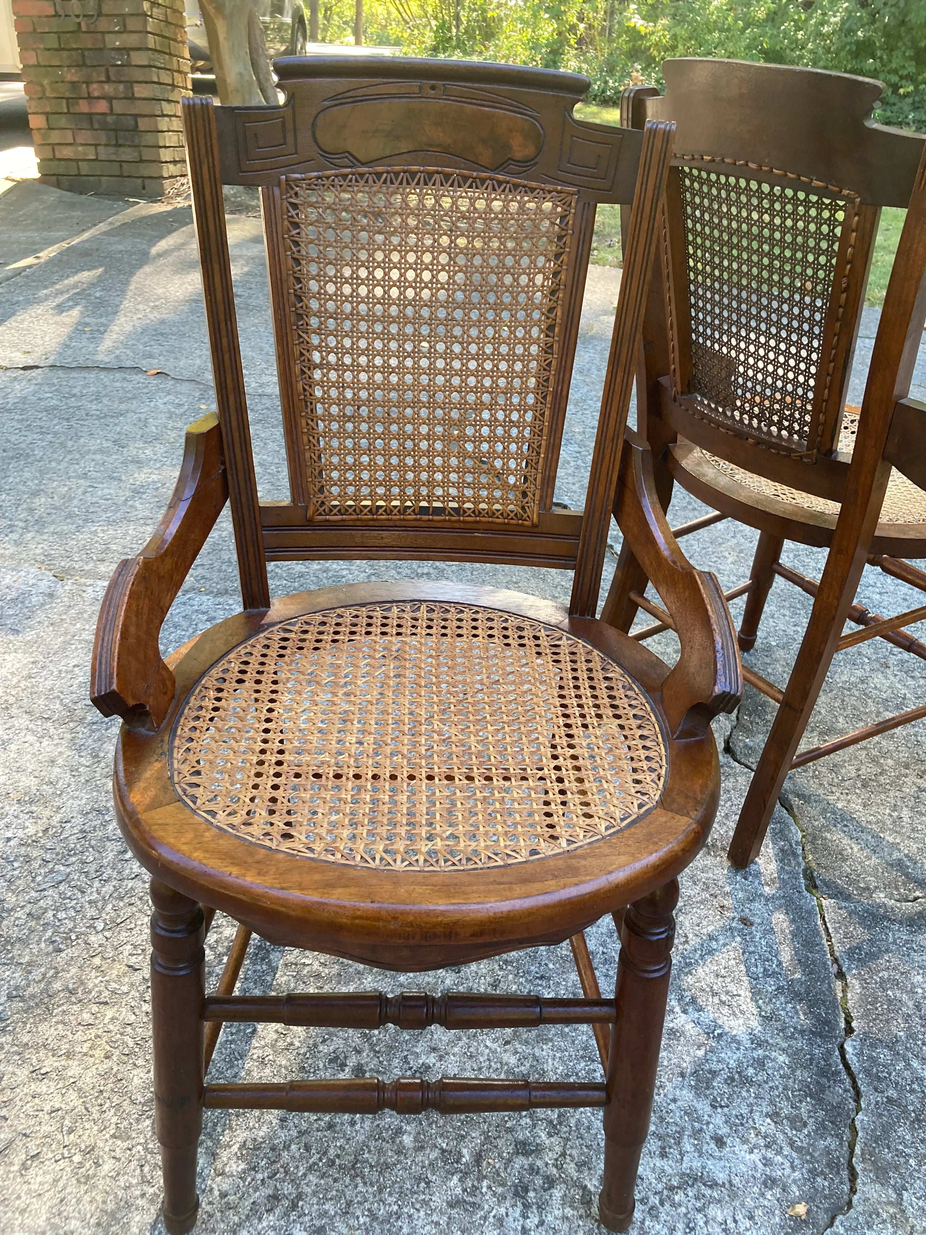 19th Century Burl Walnut Side Chairs With Caned Seats and Backs - Set of 3