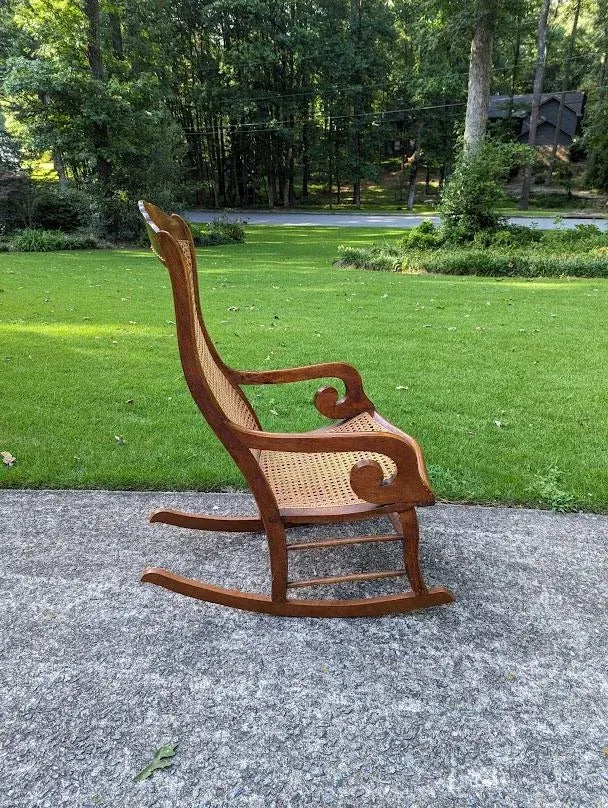 19th Century Caribbean St. Croix Regency Mahogany Rocking Chair With Caned Seat