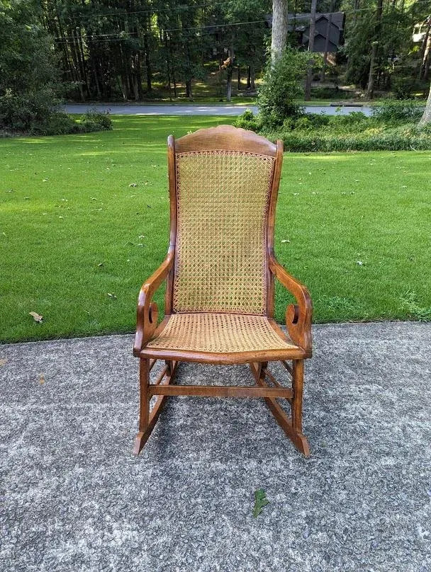 19th Century Caribbean St. Croix Regency Mahogany Rocking Chair With Caned Seat