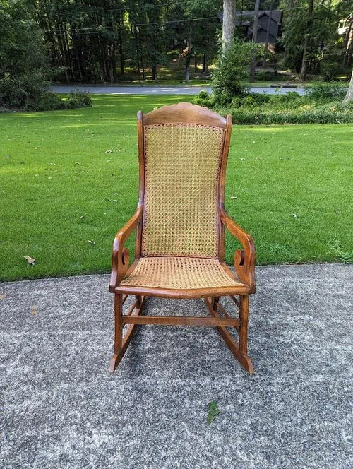 19th Century Caribbean St. Croix Regency Mahogany Rocking Chair With Caned Seat
