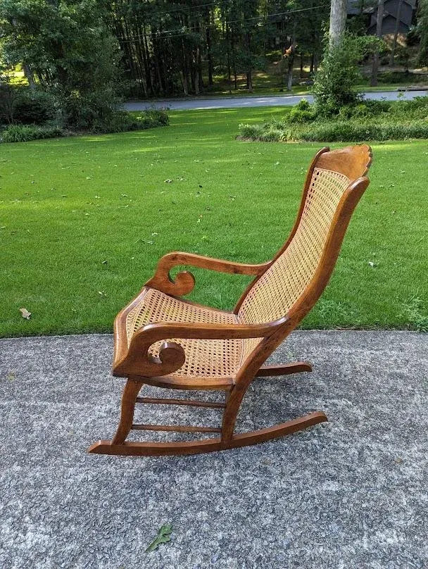 19th Century Caribbean St. Croix Regency Mahogany Rocking Chair With Caned Seat