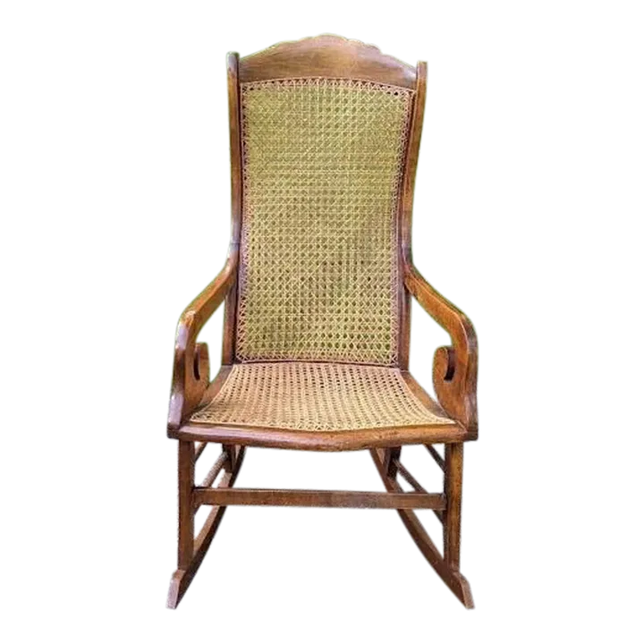 19th Century Caribbean St. Croix Regency Mahogany Rocking Chair With Caned Seat