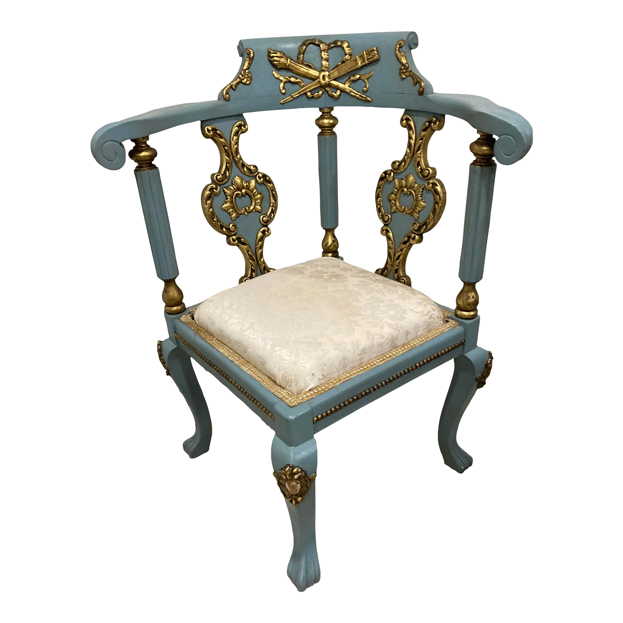 19th Century Lá Belle Epoque Blue and Gold Corner Chair