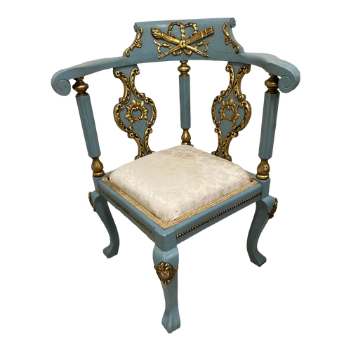 19th Century Lá Belle Epoque Blue and Gold Corner Chair