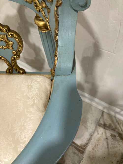 19th Century Lá Belle Epoque Blue and Gold Corner Chair