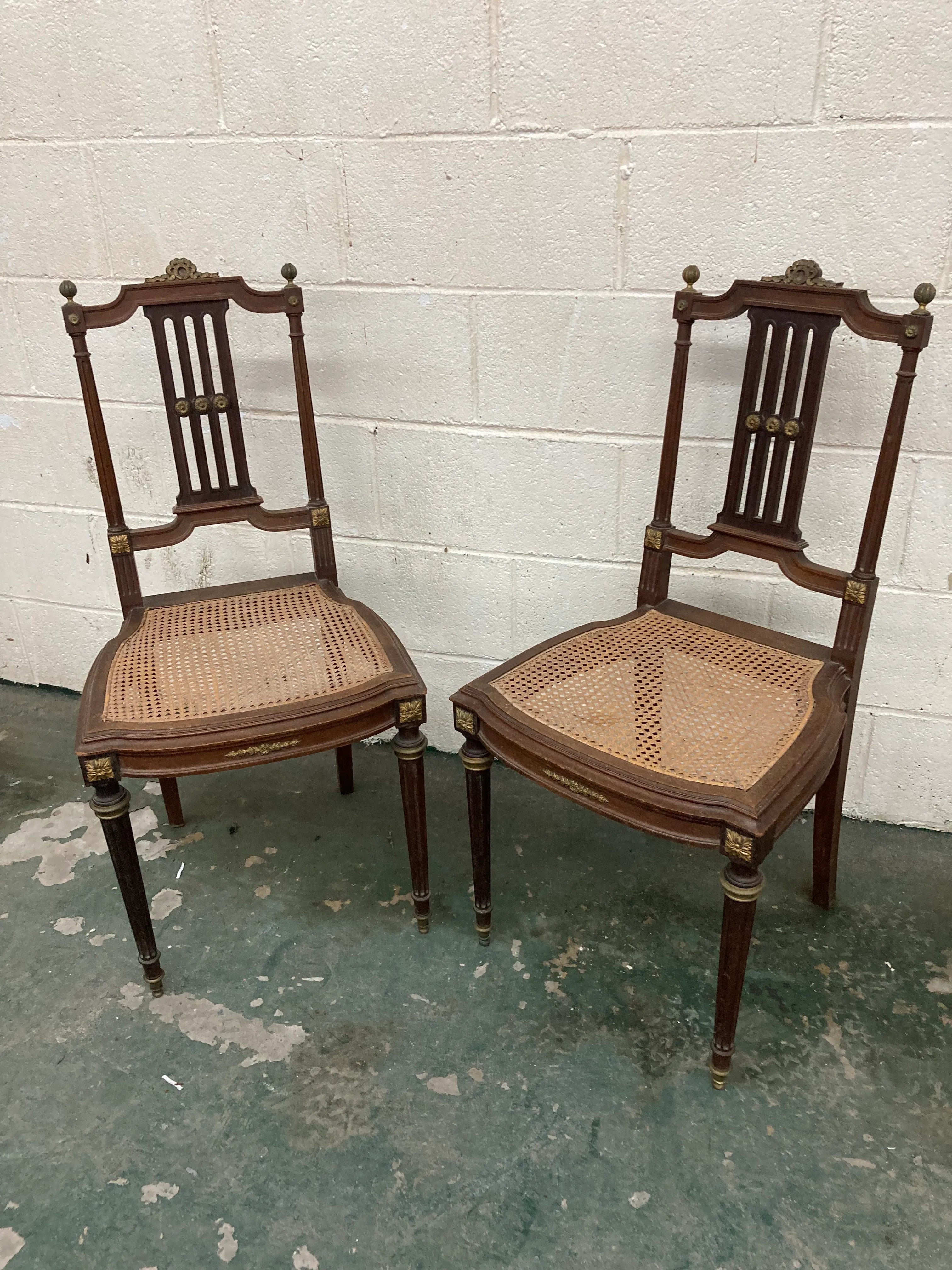 19th Century Lá Belle Epoque Louis XVI Style Mahogany Side Chairs With Caned Seats - a Pair