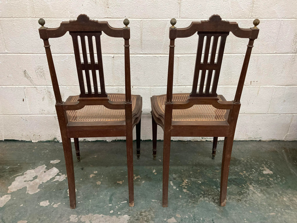 19th Century Lá Belle Epoque Louis XVI Style Mahogany Side Chairs With Caned Seats - a Pair