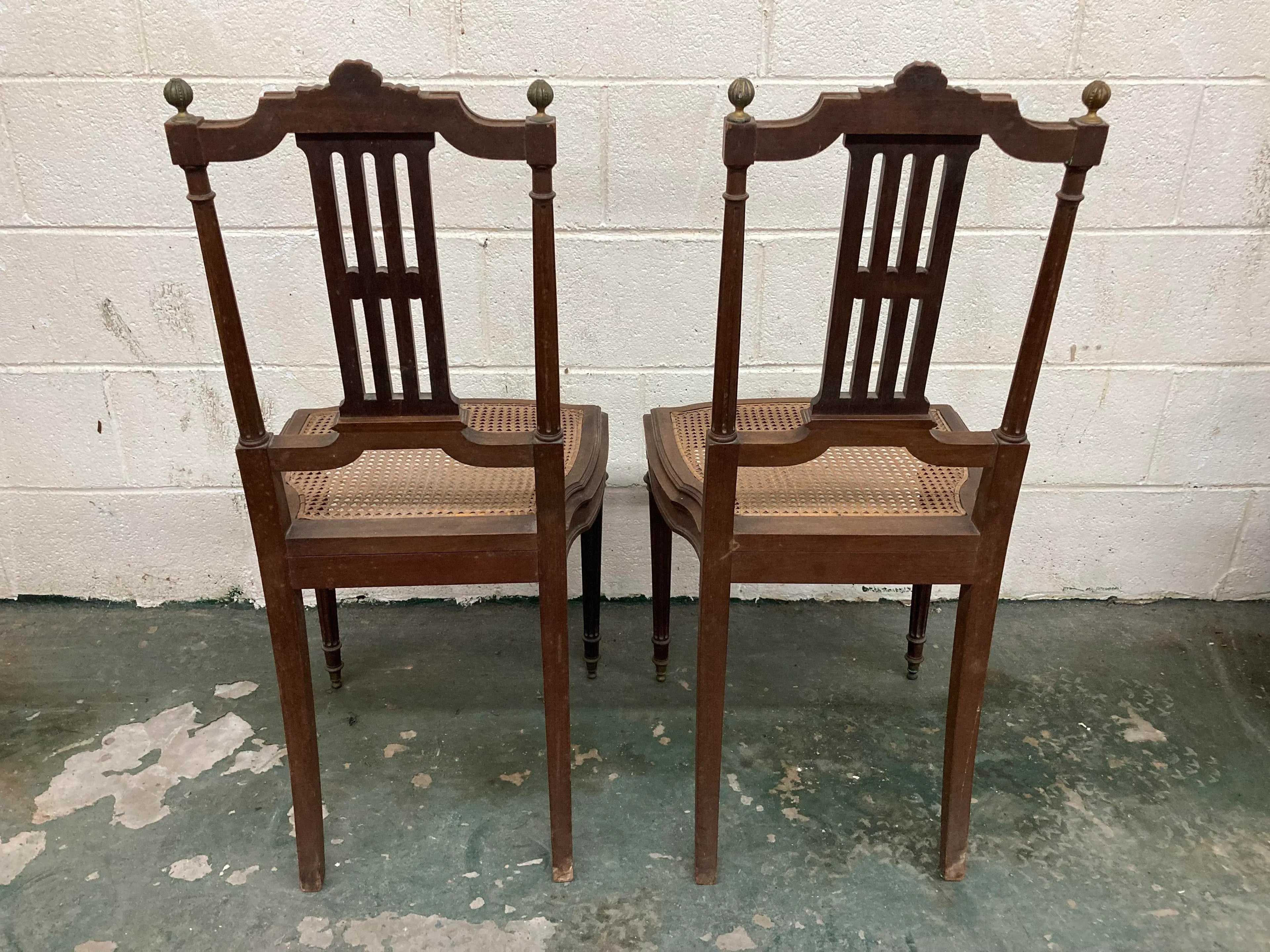 19th Century Lá Belle Epoque Louis XVI Style Mahogany Side Chairs With Caned Seats - a Pair