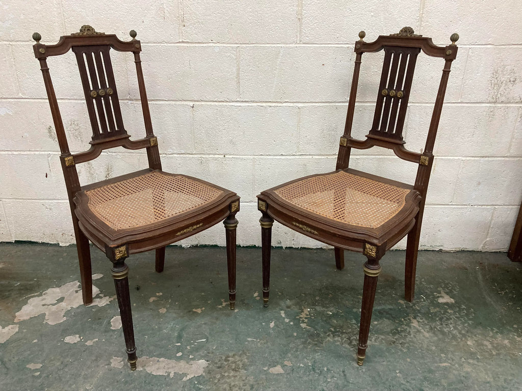 19th Century Lá Belle Epoque Louis XVI Style Mahogany Side Chairs With Caned Seats - a Pair