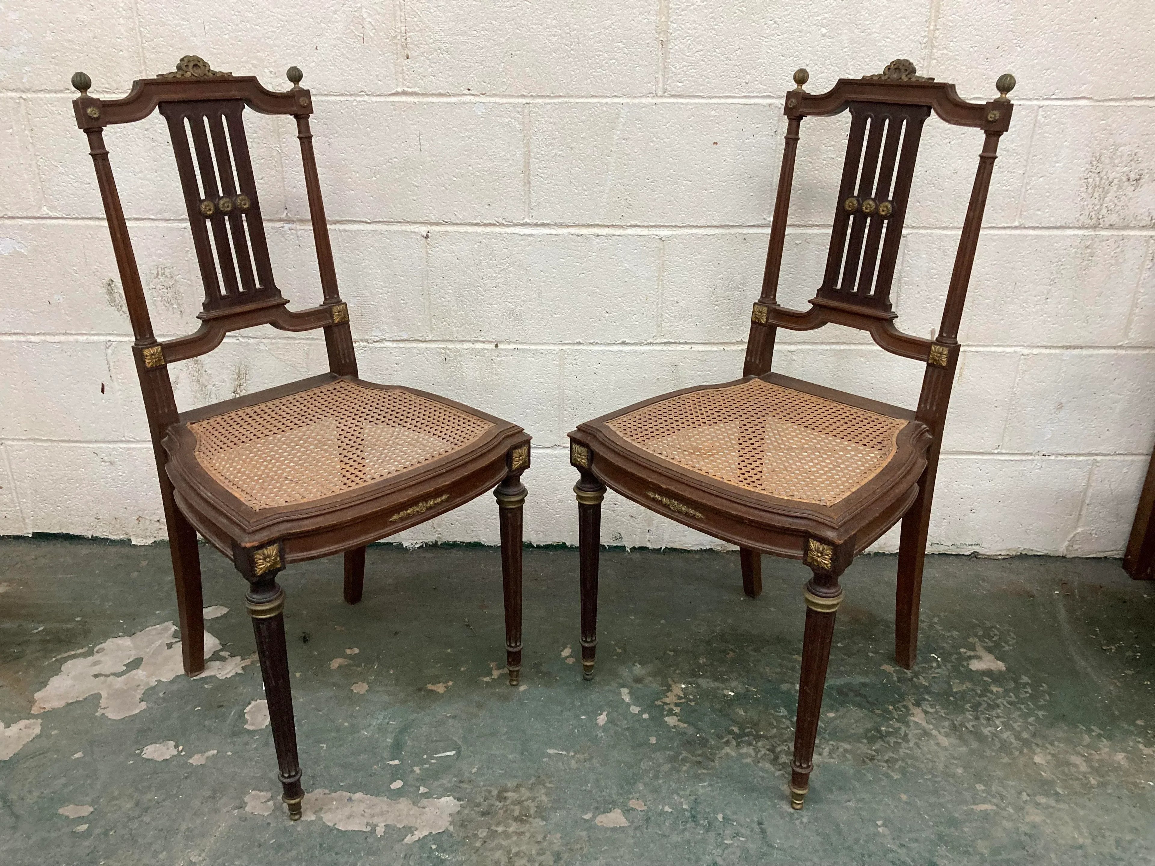 19th Century Lá Belle Epoque Louis XVI Style Mahogany Side Chairs With Caned Seats - a Pair