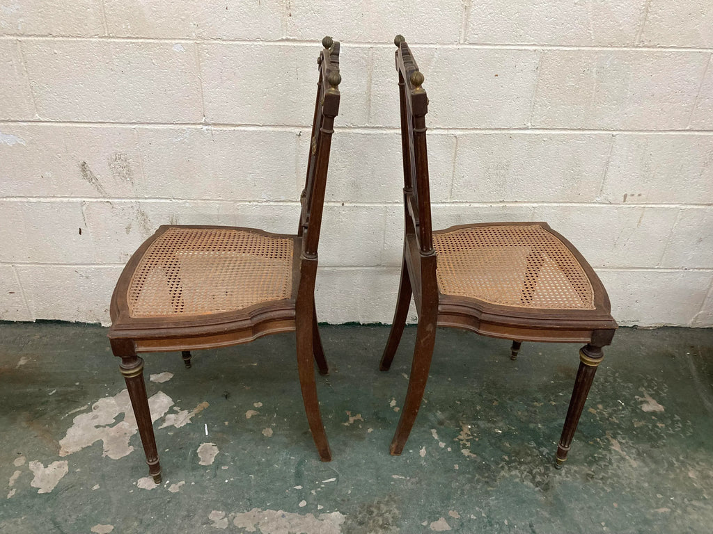 19th Century Lá Belle Epoque Louis XVI Style Mahogany Side Chairs With Caned Seats - a Pair
