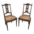 19th Century Lá Belle Epoque Louis XVI Style Mahogany Side Chairs With Caned Seats - a Pair