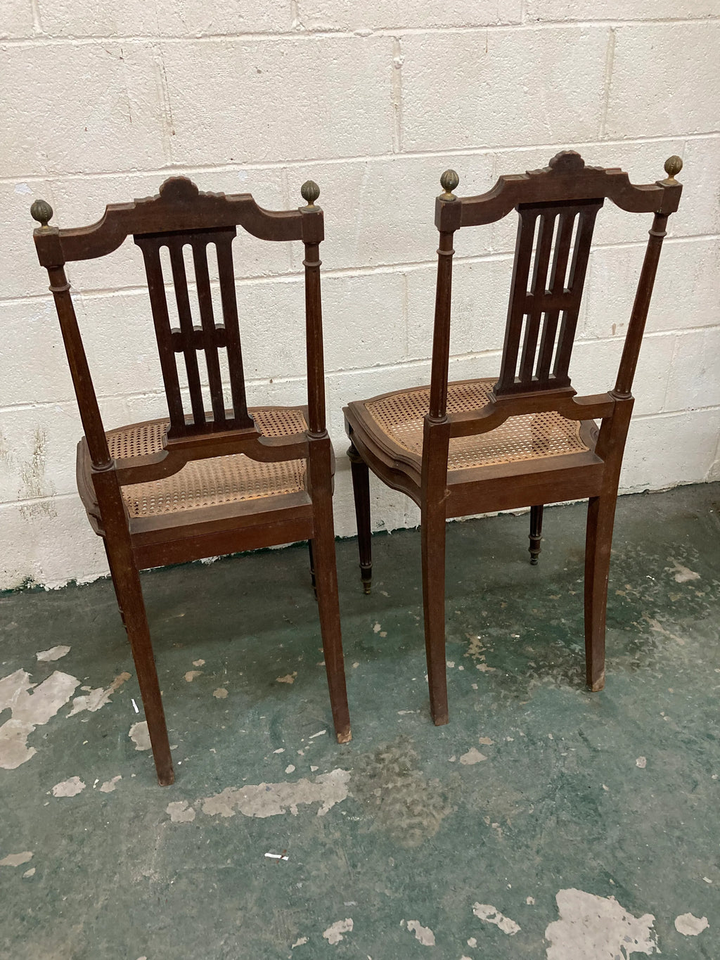 19th Century Lá Belle Epoque Louis XVI Style Mahogany Side Chairs With Caned Seats - a Pair
