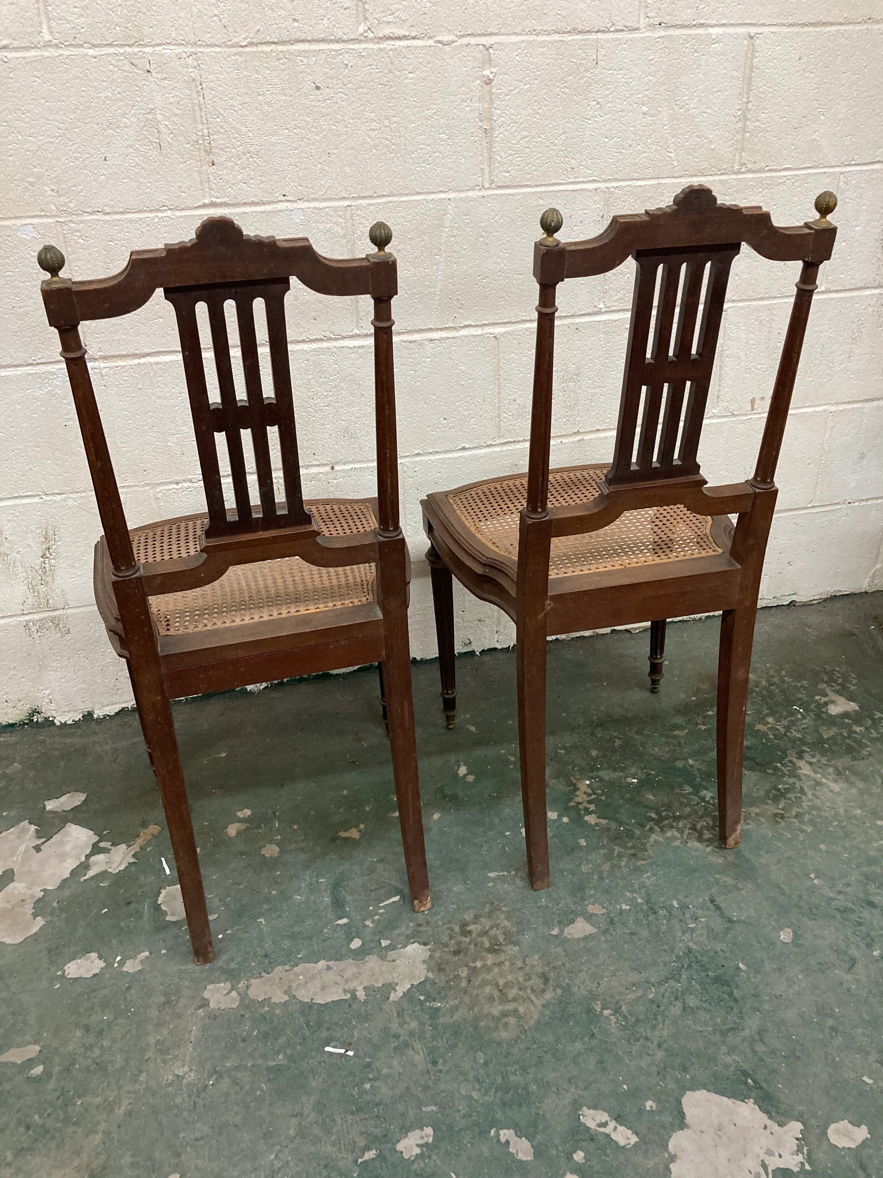 19th Century Lá Belle Epoque Louis XVI Style Mahogany Side Chairs With Caned Seats - a Pair
