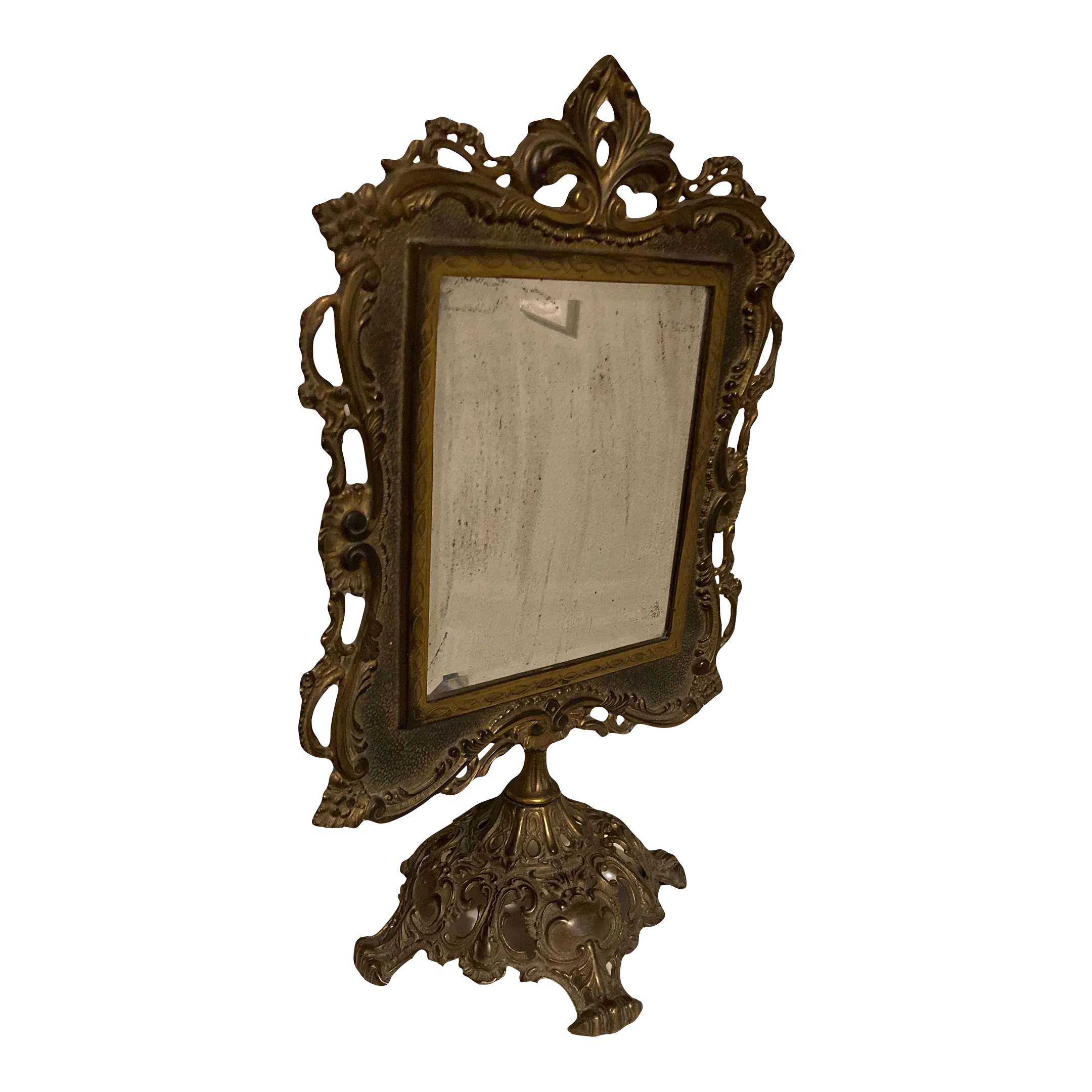 19th Century Ornate Brass Tabletop Mirror on Stand by National Brass and Iron Works