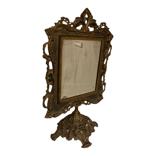 19th Century Ornate Brass Tabletop Mirror on Stand by National Brass and Iron Works
