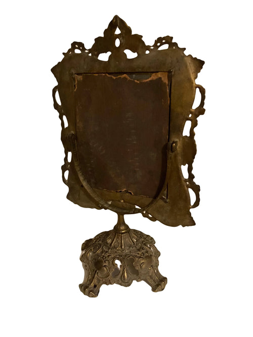 19th Century Ornate Brass Tabletop Mirror on Stand by National Brass and Iron Works