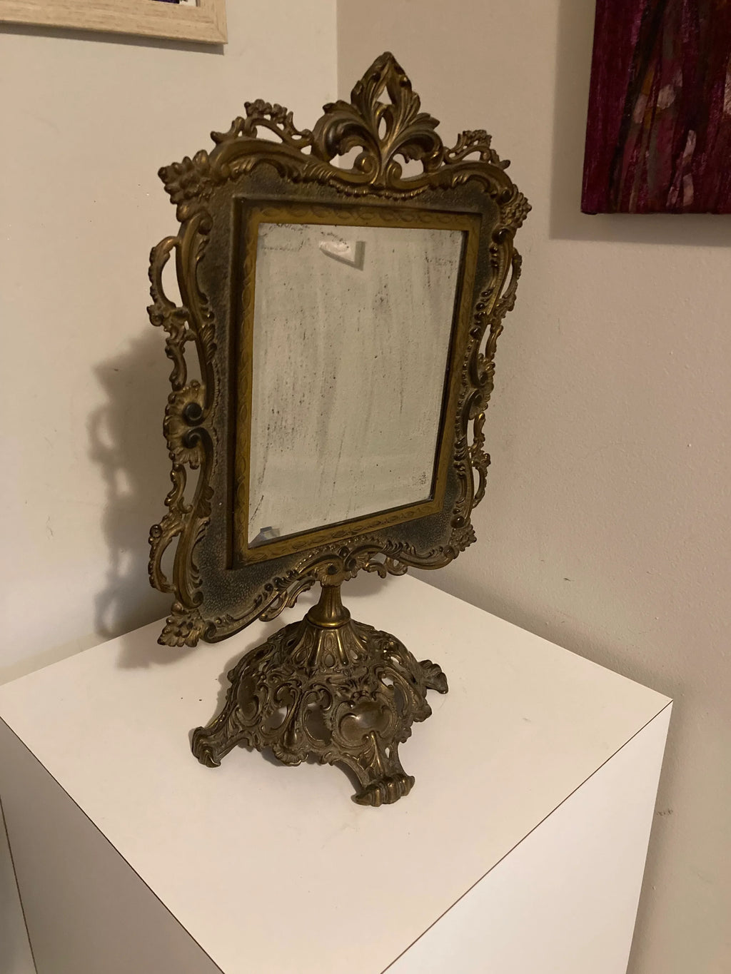19th Century Ornate Brass Tabletop Mirror on Stand by National Brass and Iron Works