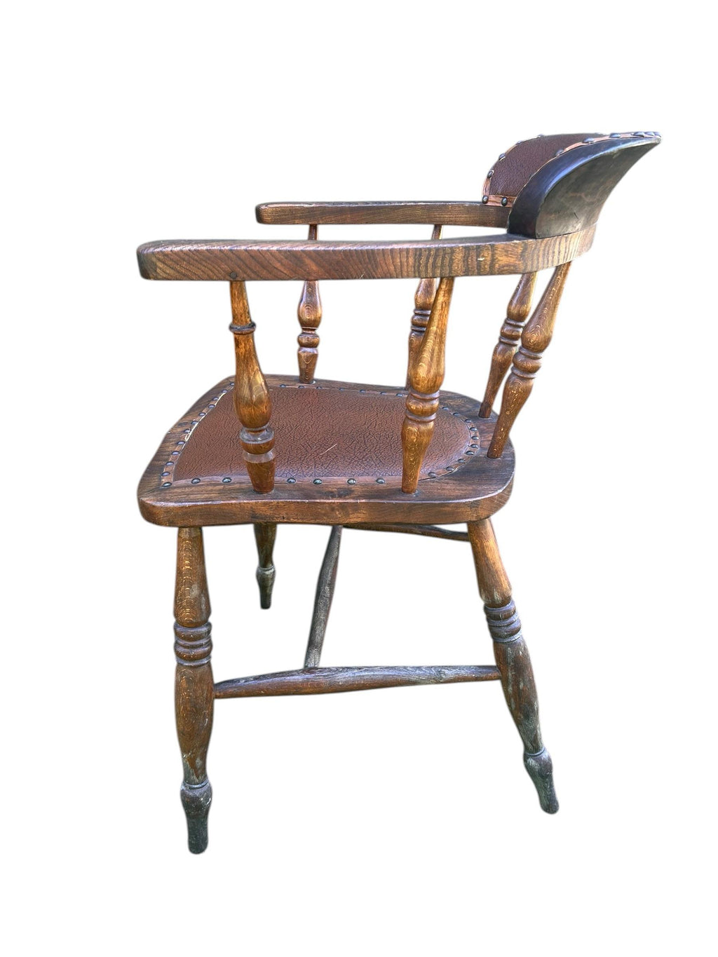 19th Century Wabi Sabi Naturally Distressed English Elm Smokers Bow Captains Armchair Signed J. C.