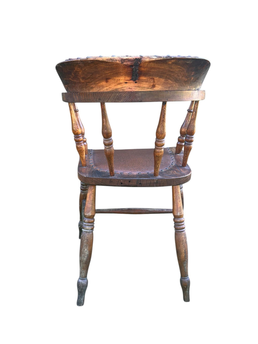19th Century Wabi Sabi Naturally Distressed English Elm Smokers Bow Captains Armchair Signed J. C.