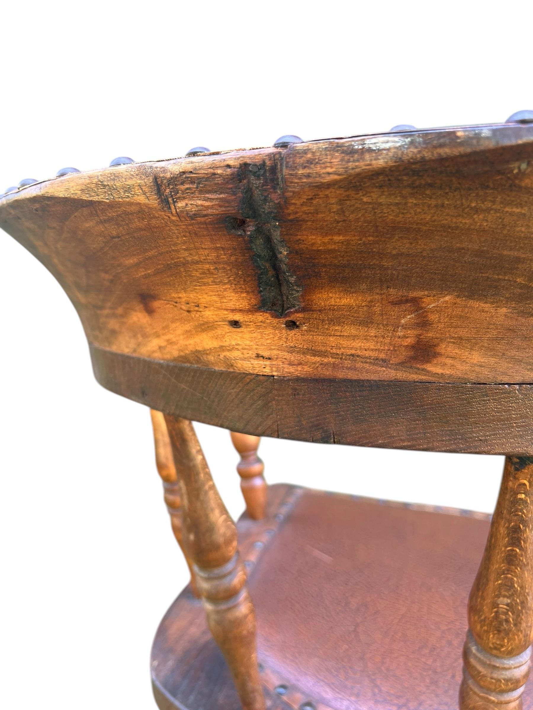 19th Century Wabi Sabi Naturally Distressed English Elm Smokers Bow Captains Armchair Signed J. C.