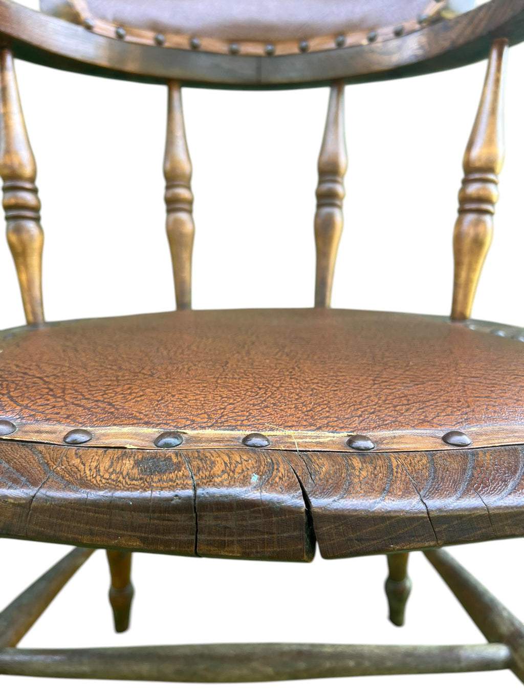 19th Century Wabi Sabi Naturally Distressed English Elm Smokers Bow Captains Armchair Signed J. C.