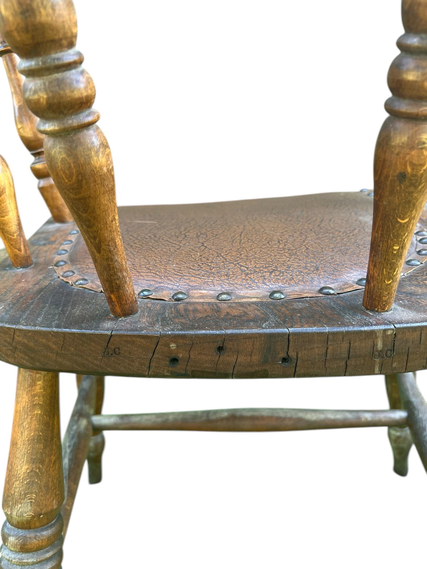 19th Century Wabi Sabi Naturally Distressed English Elm Smokers Bow Captains Armchair Signed J. C.