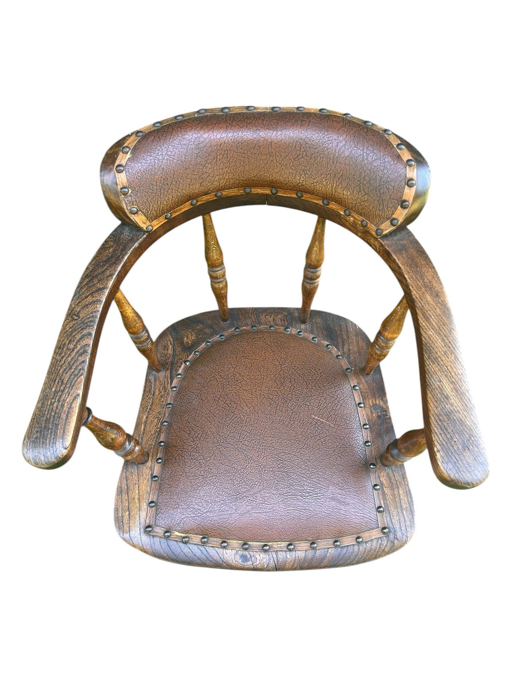 19th Century Wabi Sabi Naturally Distressed English Elm Smokers Bow Captains Armchair Signed J. C.