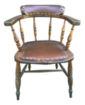 19th Century Wabi Sabi Naturally Distressed English Elm Smokers Bow Captains Armchair Signed J. C.