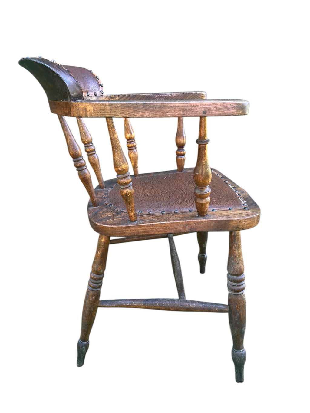 19th Century Wabi Sabi Naturally Distressed English Elm Smokers Bow Captains Armchair Signed J. C.