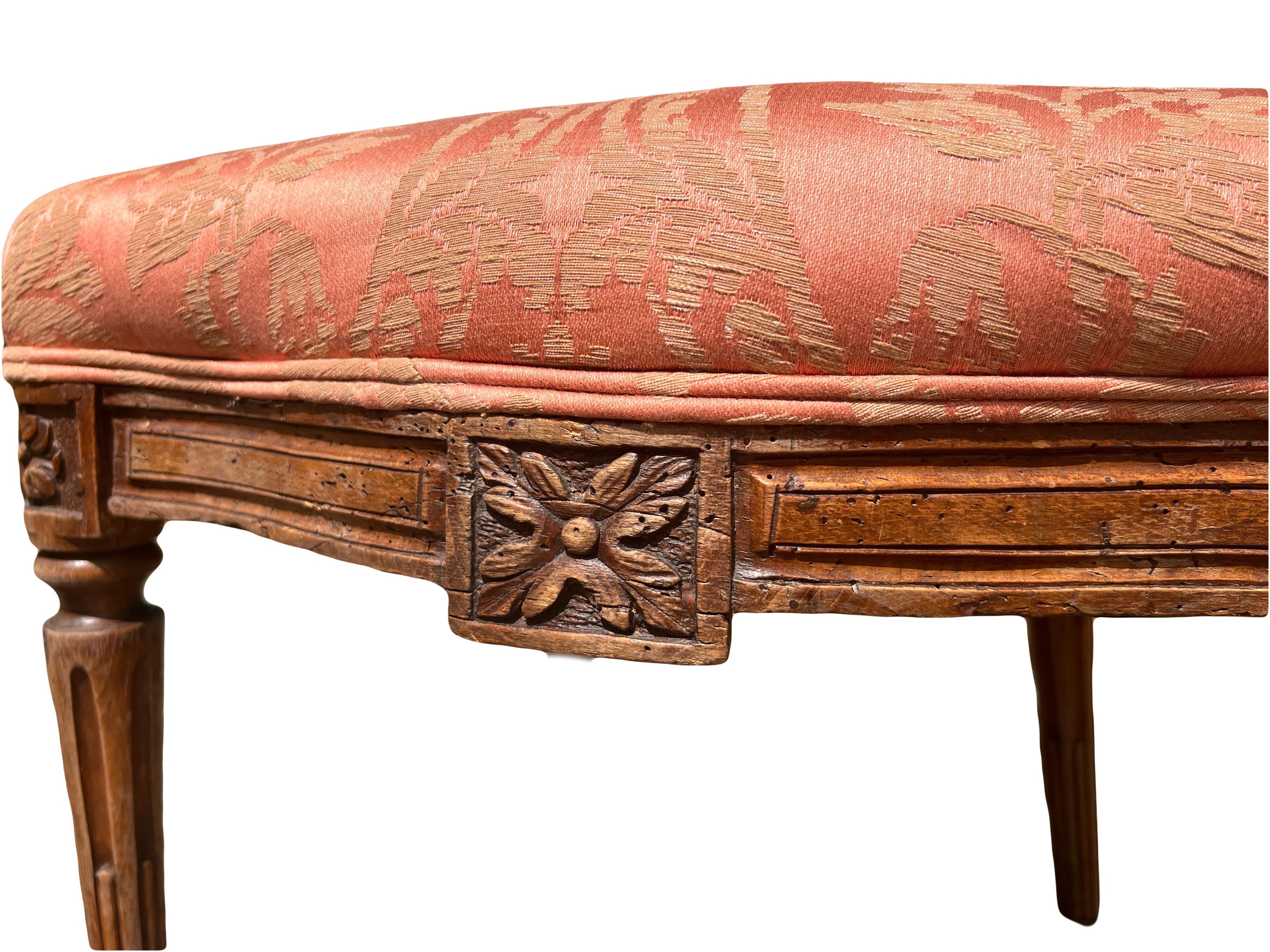 Antique 19th Century French Louis XVI Style Bergere Parlor Chair in Pink Jacquard Fabric and Pictoral Tapestry Backrest
