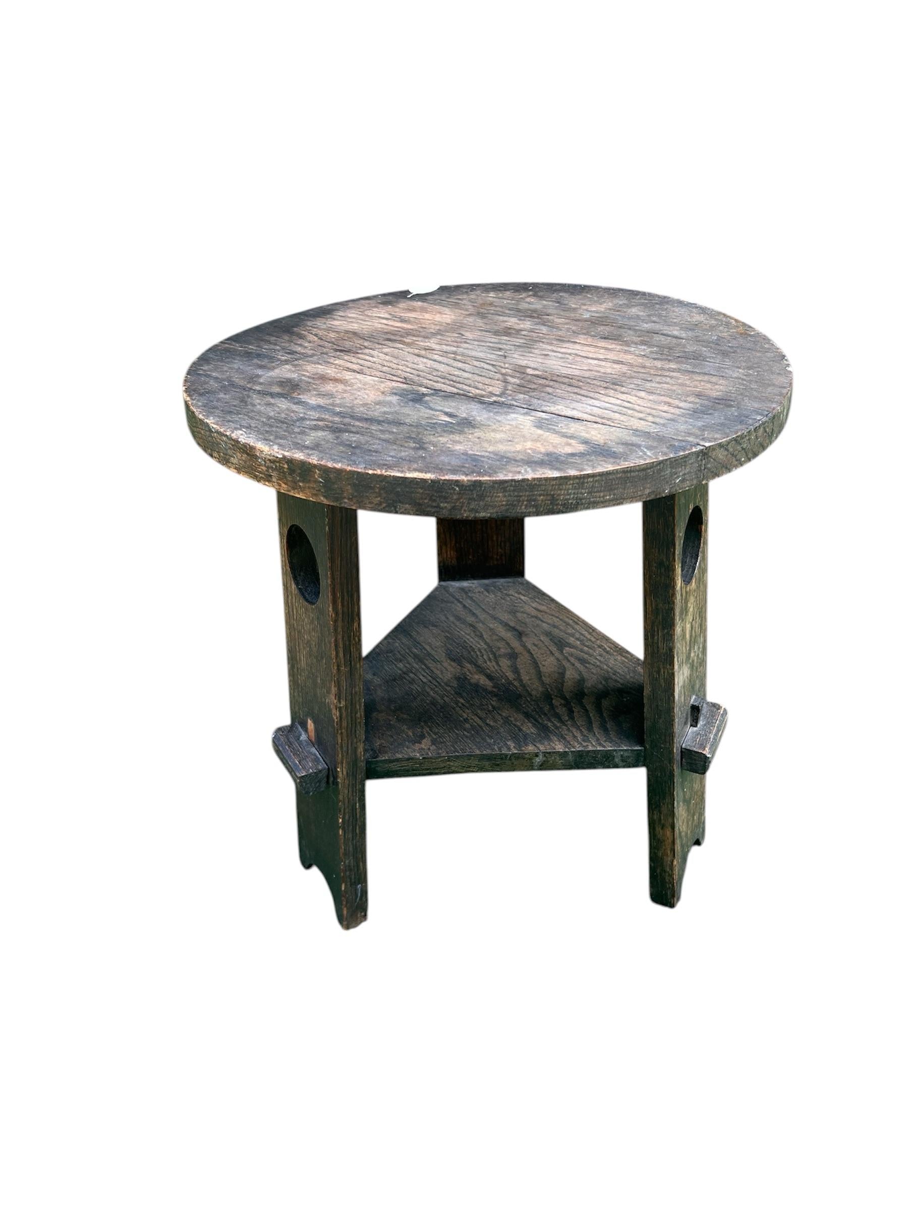 Antique Arts and Crafts Two-Tiered Side Table Tabouret or Plant Stand in the Manner of Gustav Stickley