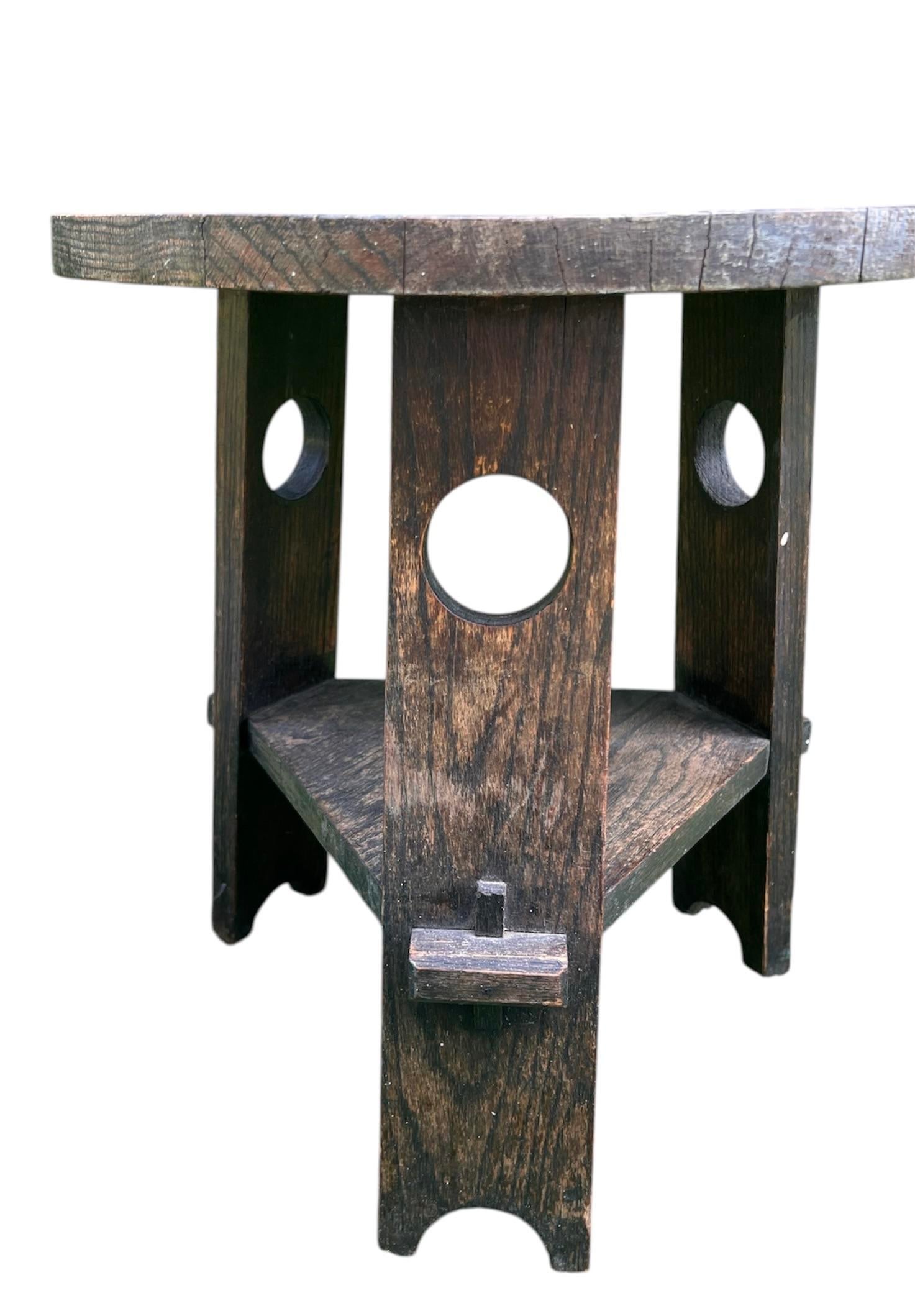 Antique Arts and Crafts Two-Tiered Side Table Tabouret or Plant Stand in the Manner of Gustav Stickley