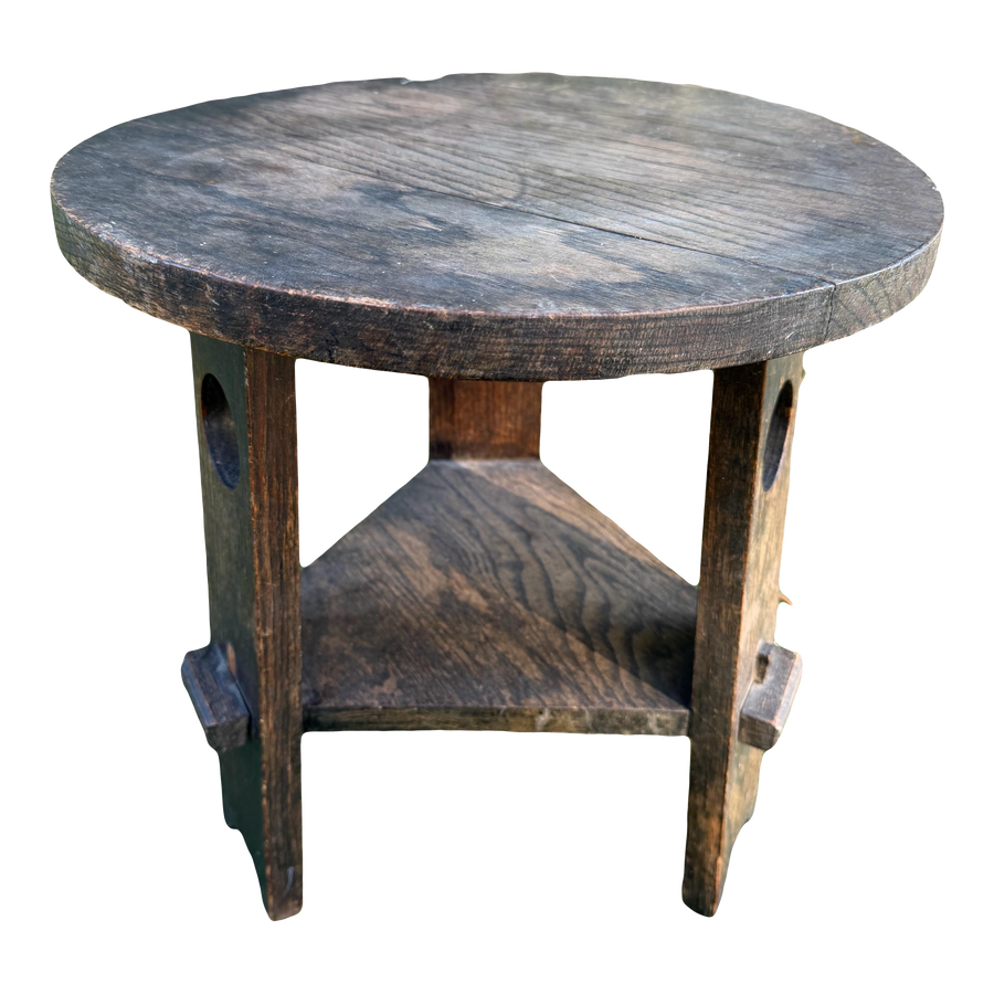 Antique Arts and Crafts Two-Tiered Side Table Tabouret or Plant Stand in the Manner of Gustav Stickley