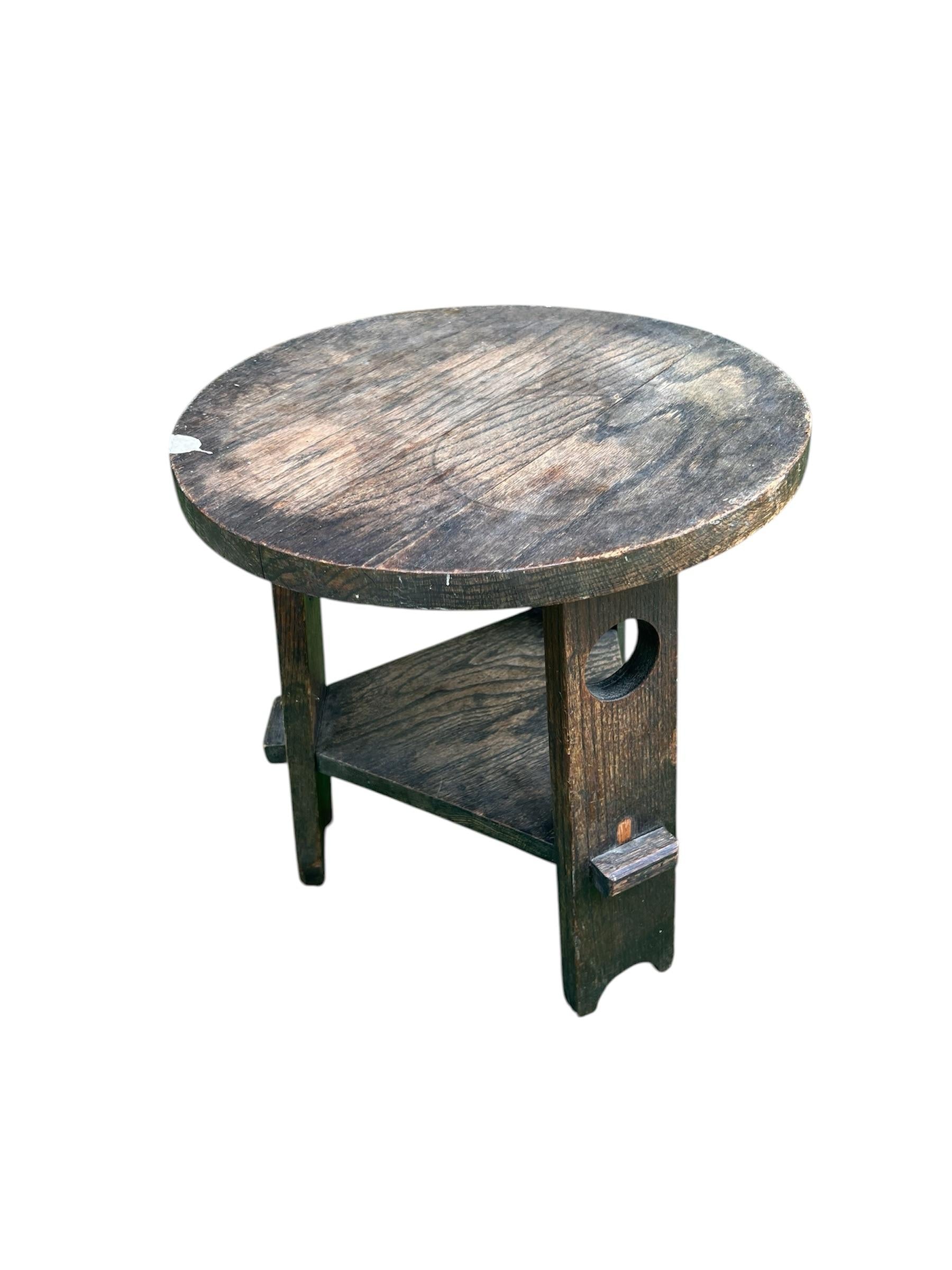 Antique Arts and Crafts Two-Tiered Side Table Tabouret or Plant Stand in the Manner of Gustav Stickley