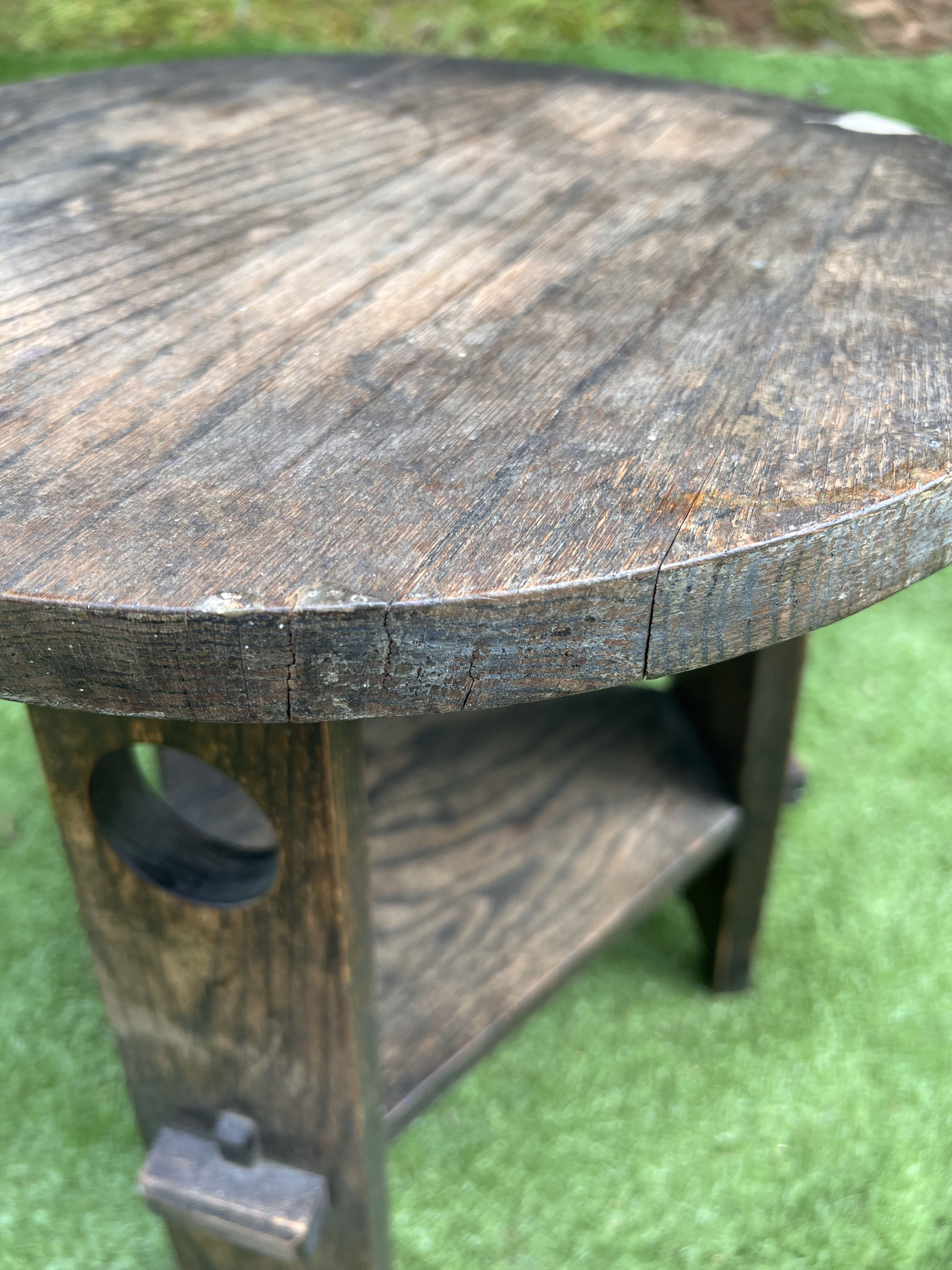 Antique Arts and Crafts Two-Tiered Side Table Tabouret or Plant Stand in the Manner of Gustav Stickley