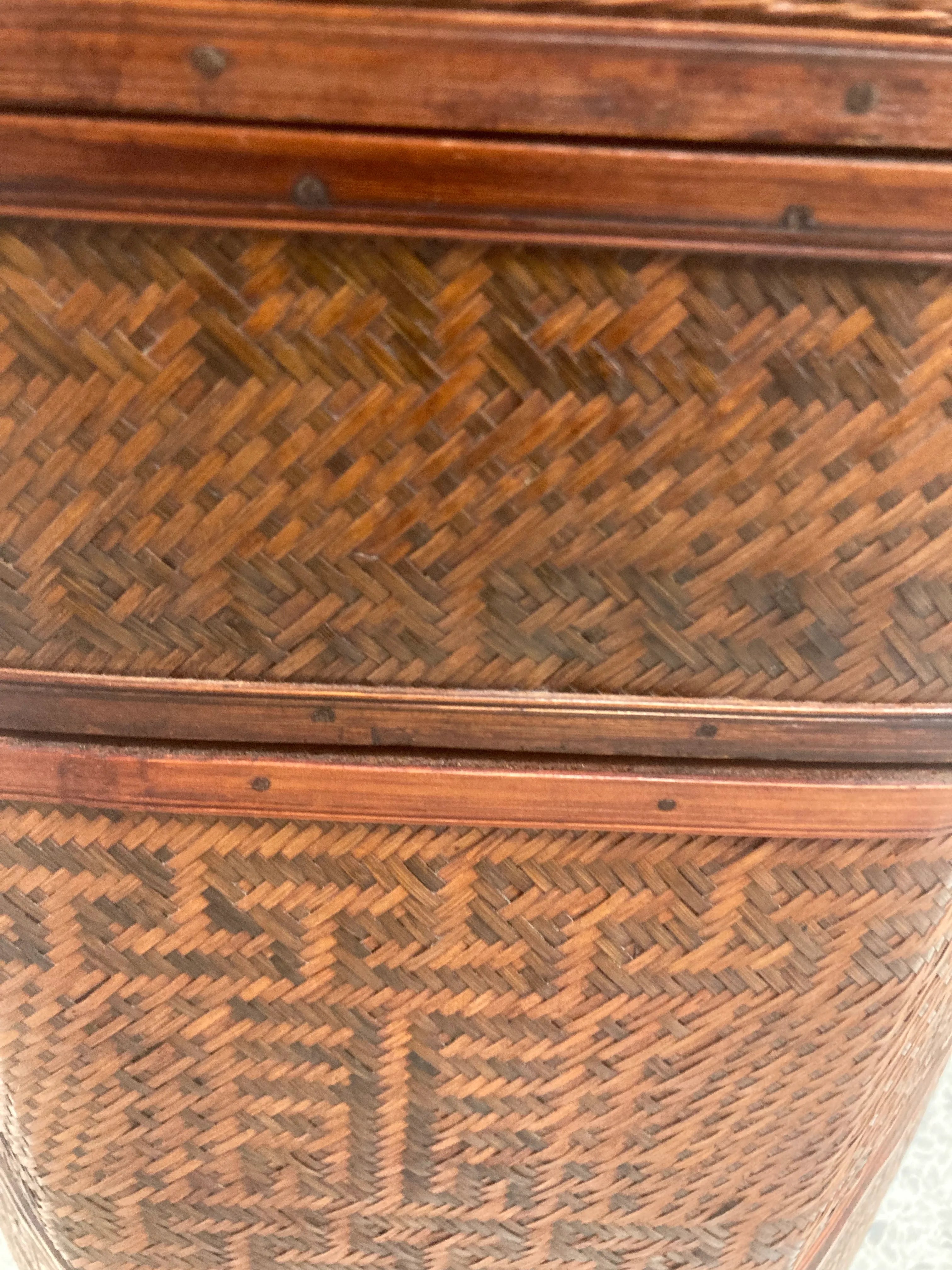 Antique Chinese Split Reed Wicker Woven Wedding Basket