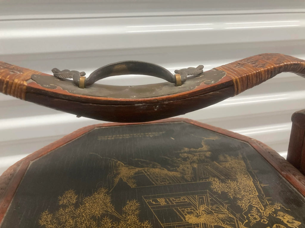 Antique Chinese Split Reed Wicker Woven Wedding Basket