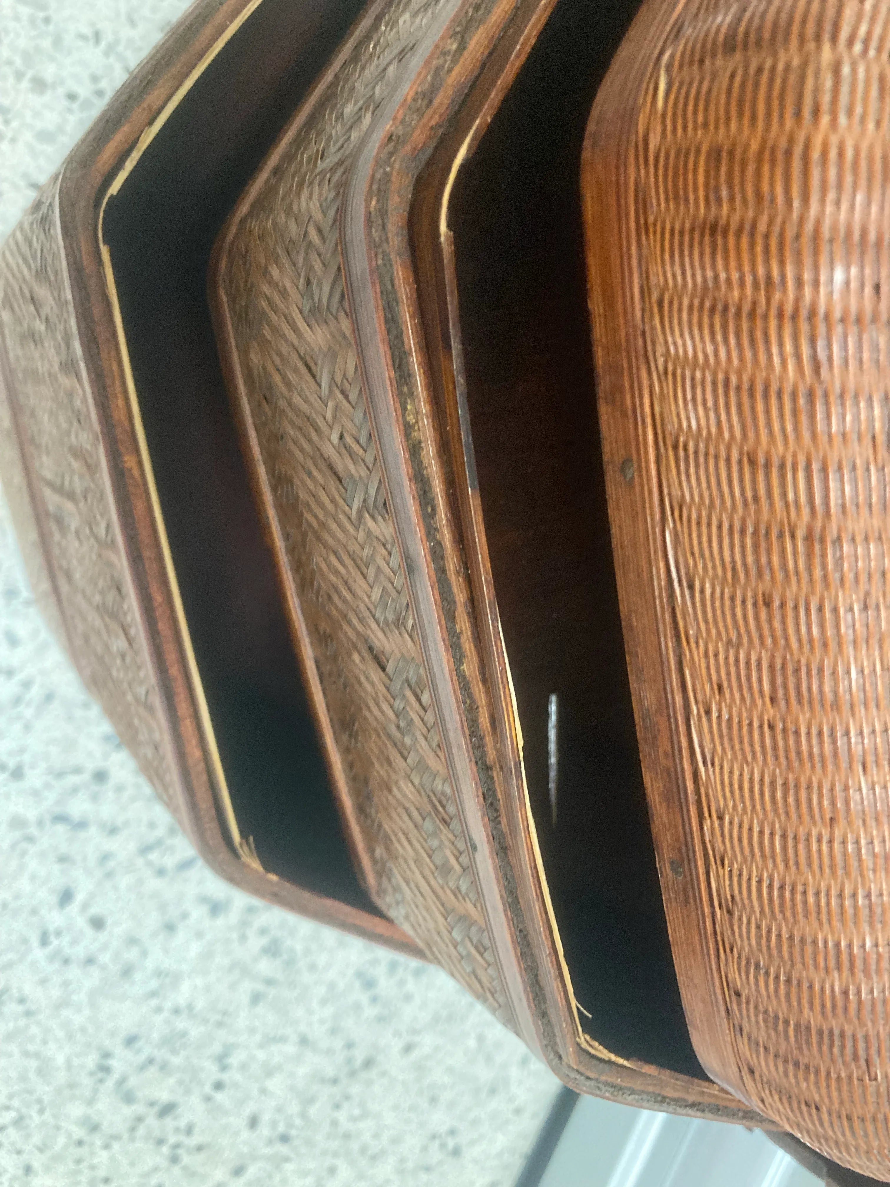 Antique Chinese Split Reed Wicker Woven Wedding Basket