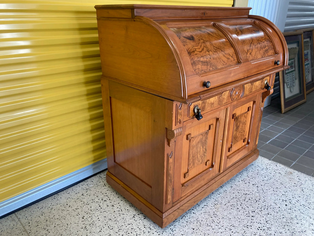 Antique Eastlake Victorian Burlwood Roll Top Desk