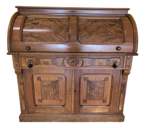 Antique Eastlake Victorian Burlwood Roll Top Desk