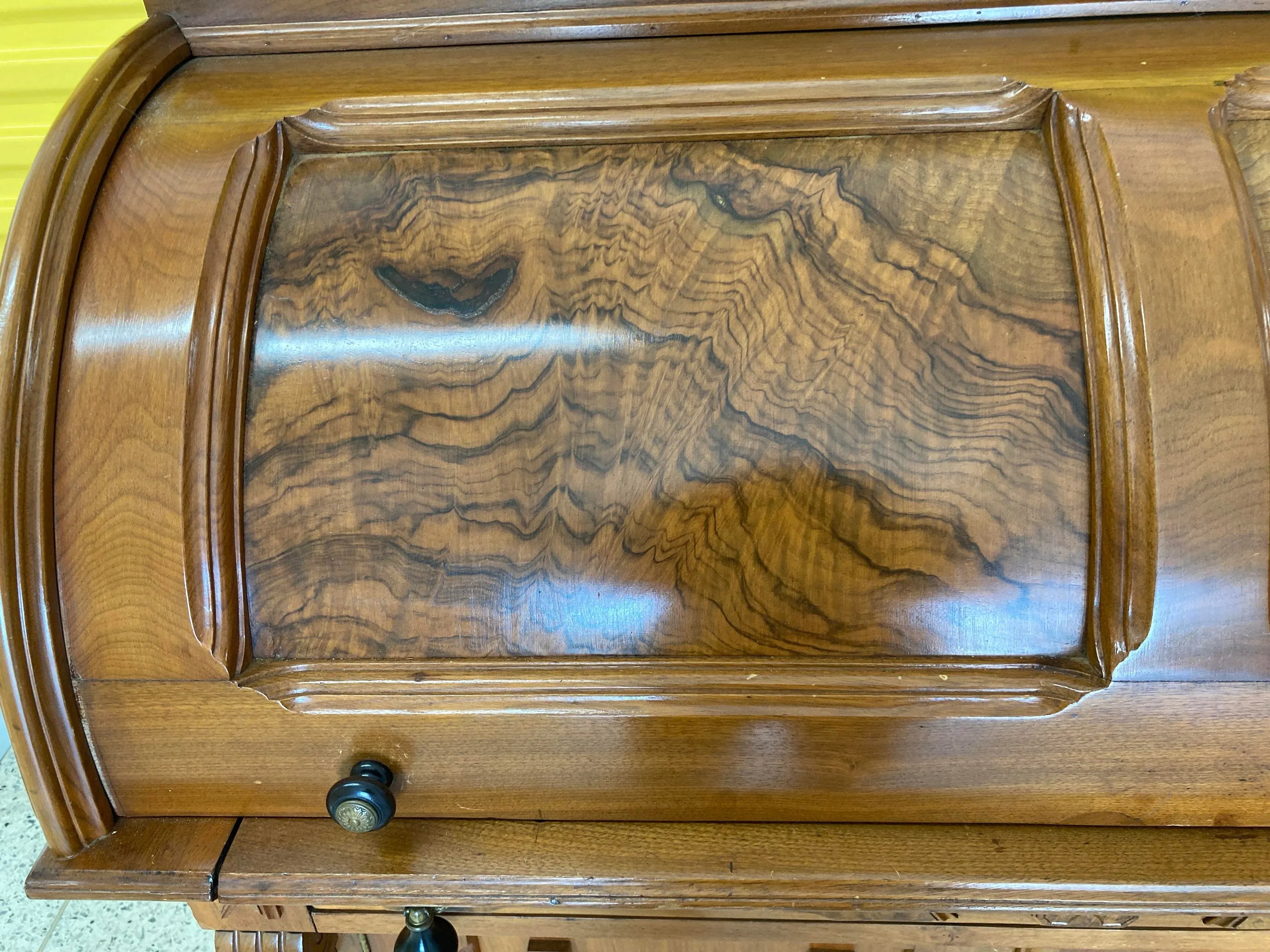 Antique Eastlake Victorian Burlwood Roll Top Desk
