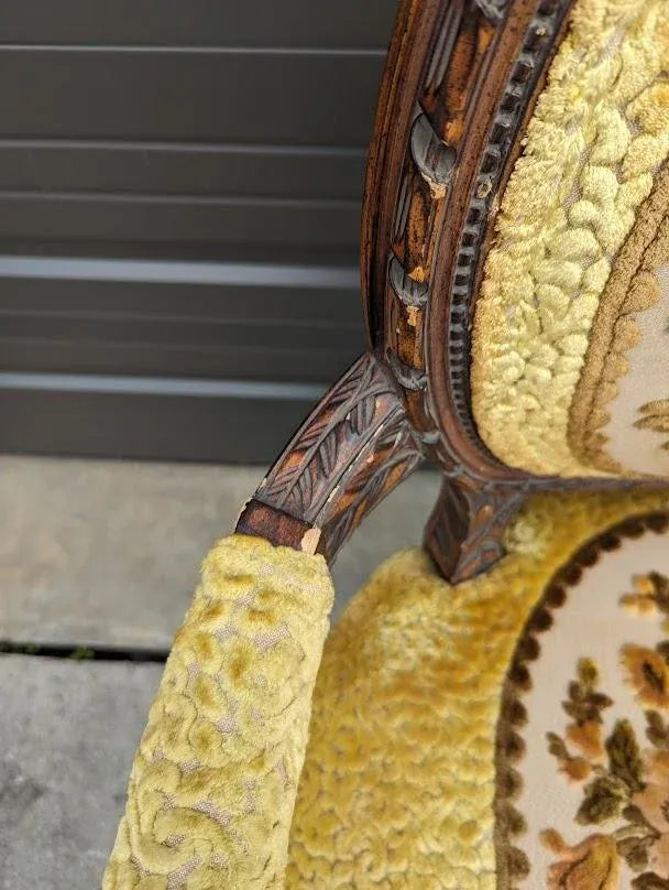 Antique French Country Louis XVI Floral Tapestry Fauteuils - a Pair