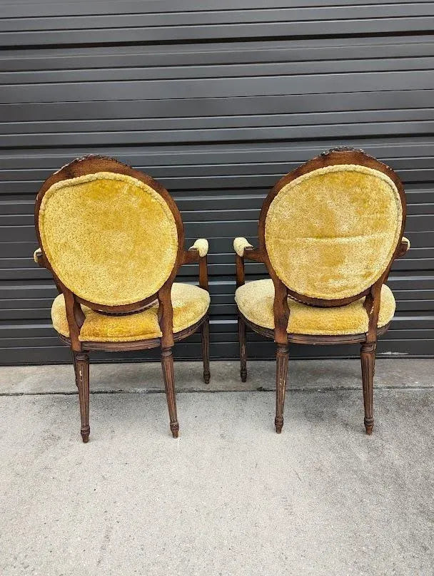 Antique French Country Louis XVI Floral Tapestry Fauteuils - a Pair