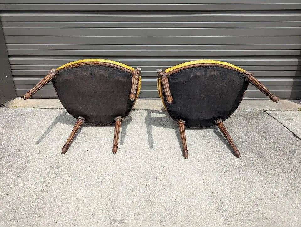 Antique French Country Louis XVI Floral Tapestry Fauteuils - a Pair