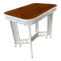 Antique Heywood Wakefield Wicker Library Table With Quartersawn Oak Top