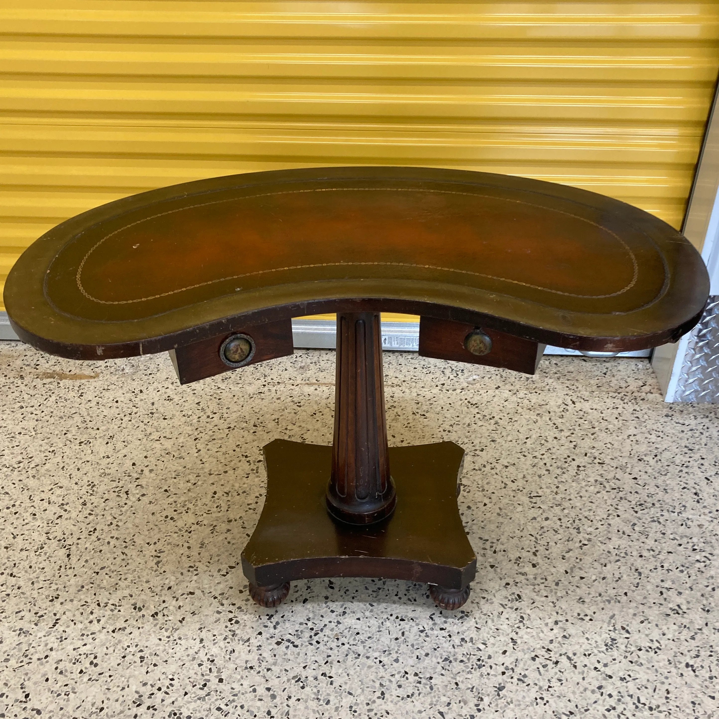 Antique Kidney Shaped Occasional Table With Leather Inset by Maslow Freen of New York